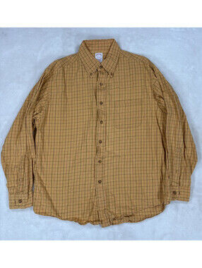 Brooks Brothers Original Polo Shirt Mens L Tan Plaid Cotton Button Down